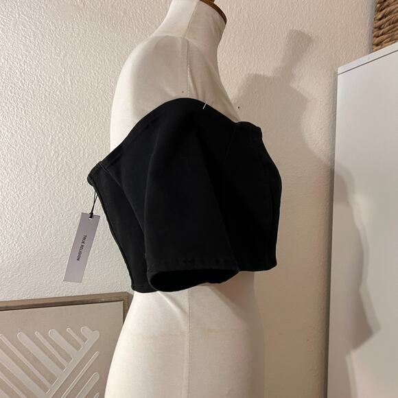 True Religion Womens Black Zipper Off Shoulder Cropped Top Sz XL NWT Y2K - Picture 3 of 11